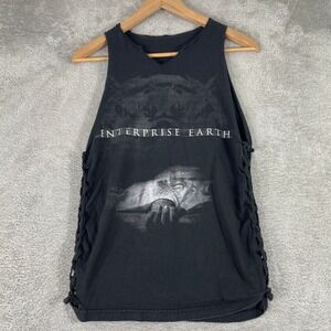 Enterprise Earth Muscle Tee Womens Small Black Braided Sides Deathcore Band Y2K